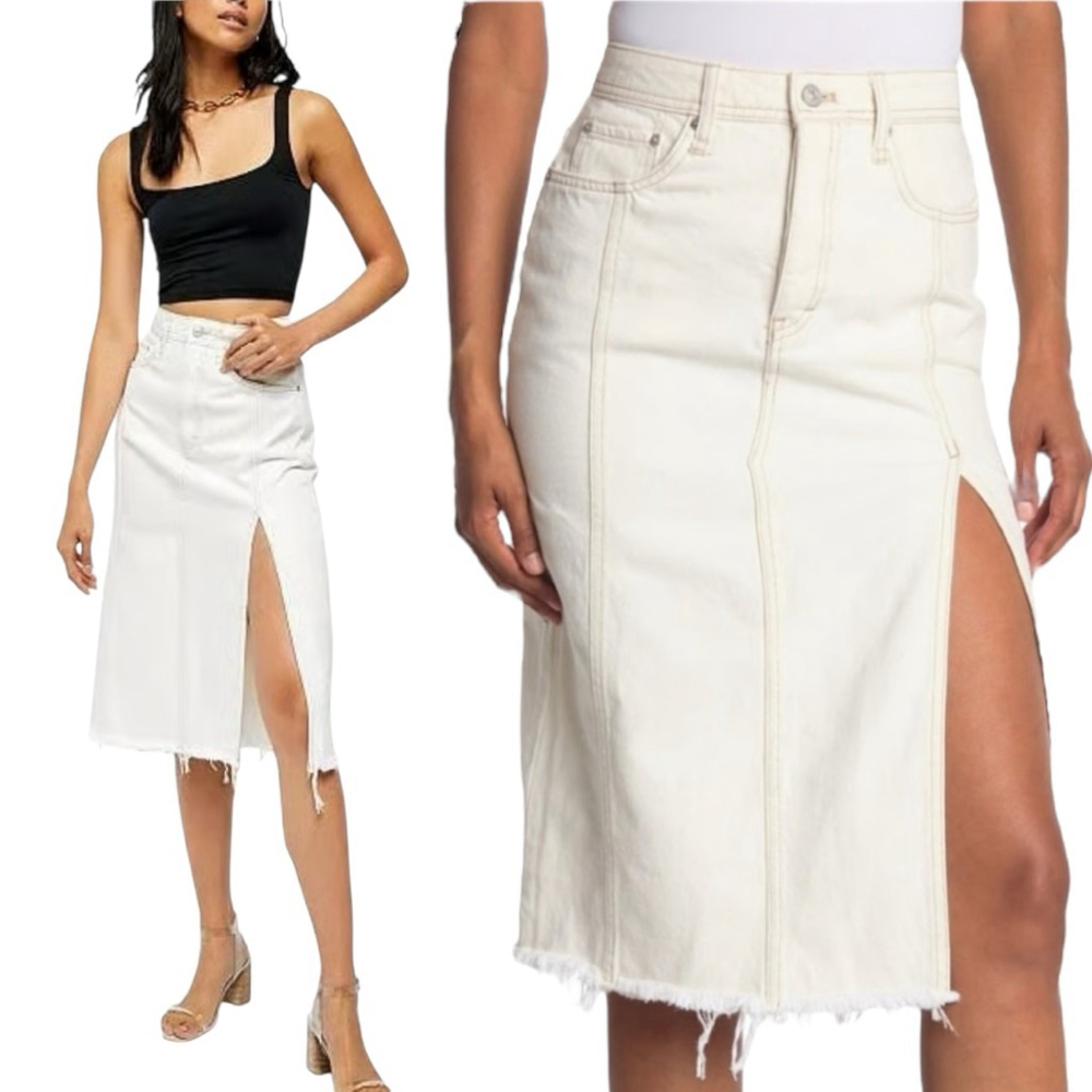 Free People We The Free Mambo White Wash Denim Midi Skirt, 28